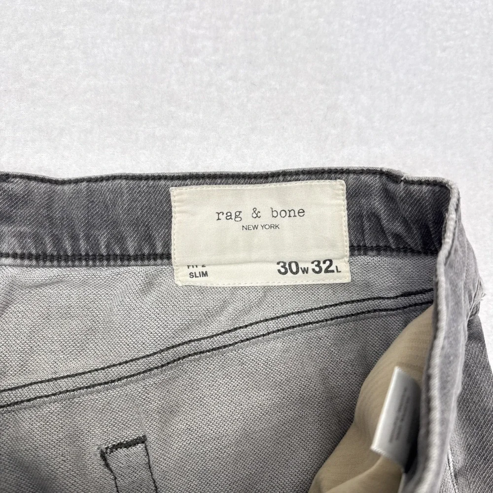 Rag & Bone Jeans Mens Size 30 x 32 Gray Denim Fit 2 Slim Distressed Casual